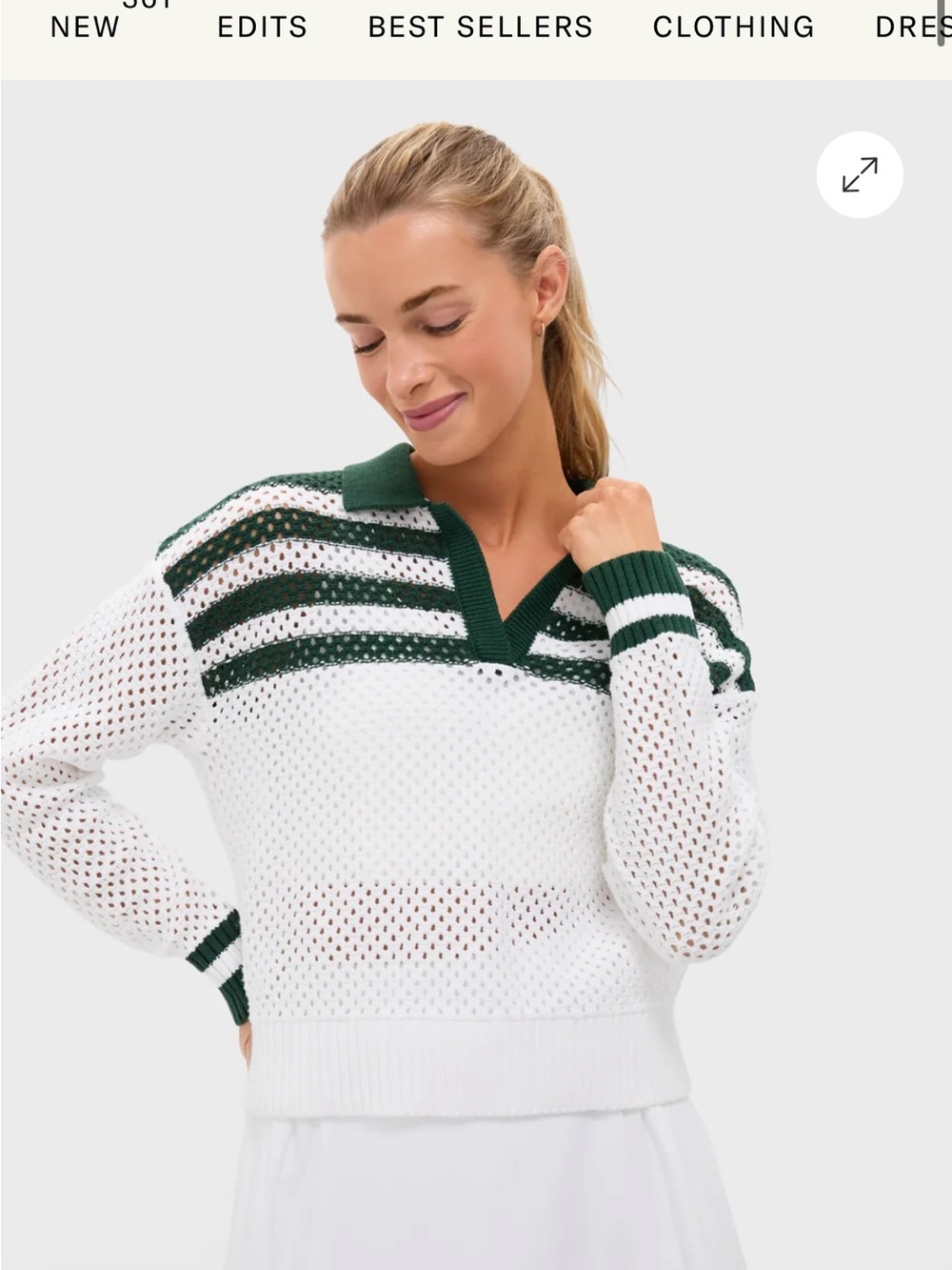 Tuckernuck Open-Knit V-Neck Sweater Green Stripes
